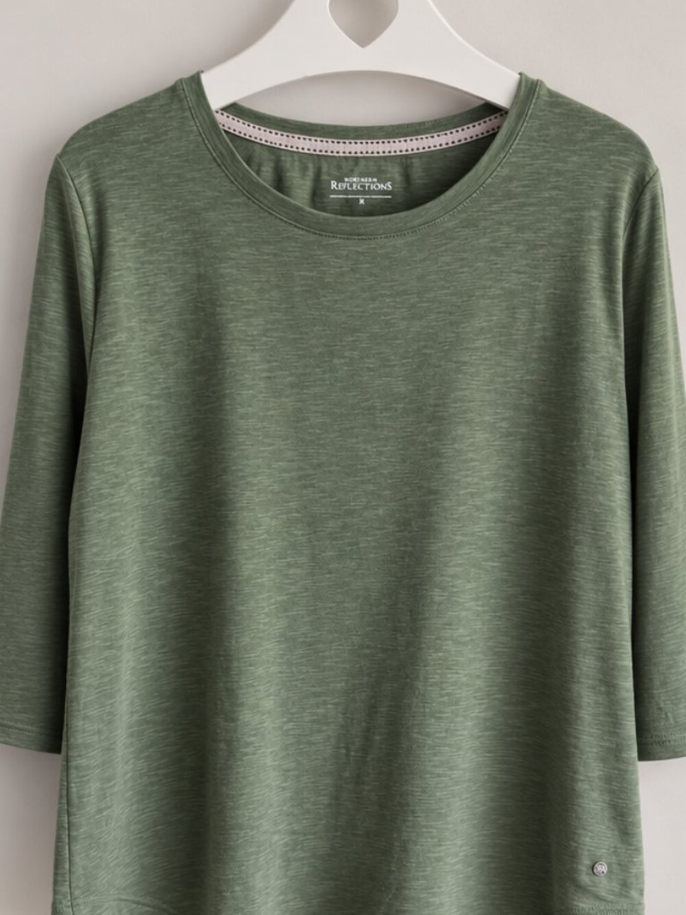 EUC Northern Reflections 100% Cotton Sage Green 3/4 Sleeve Top Size M PTP21